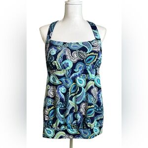 Lands’ End Women’s Size 14 Blue Green Paisley Tankini Bathing Suit Top